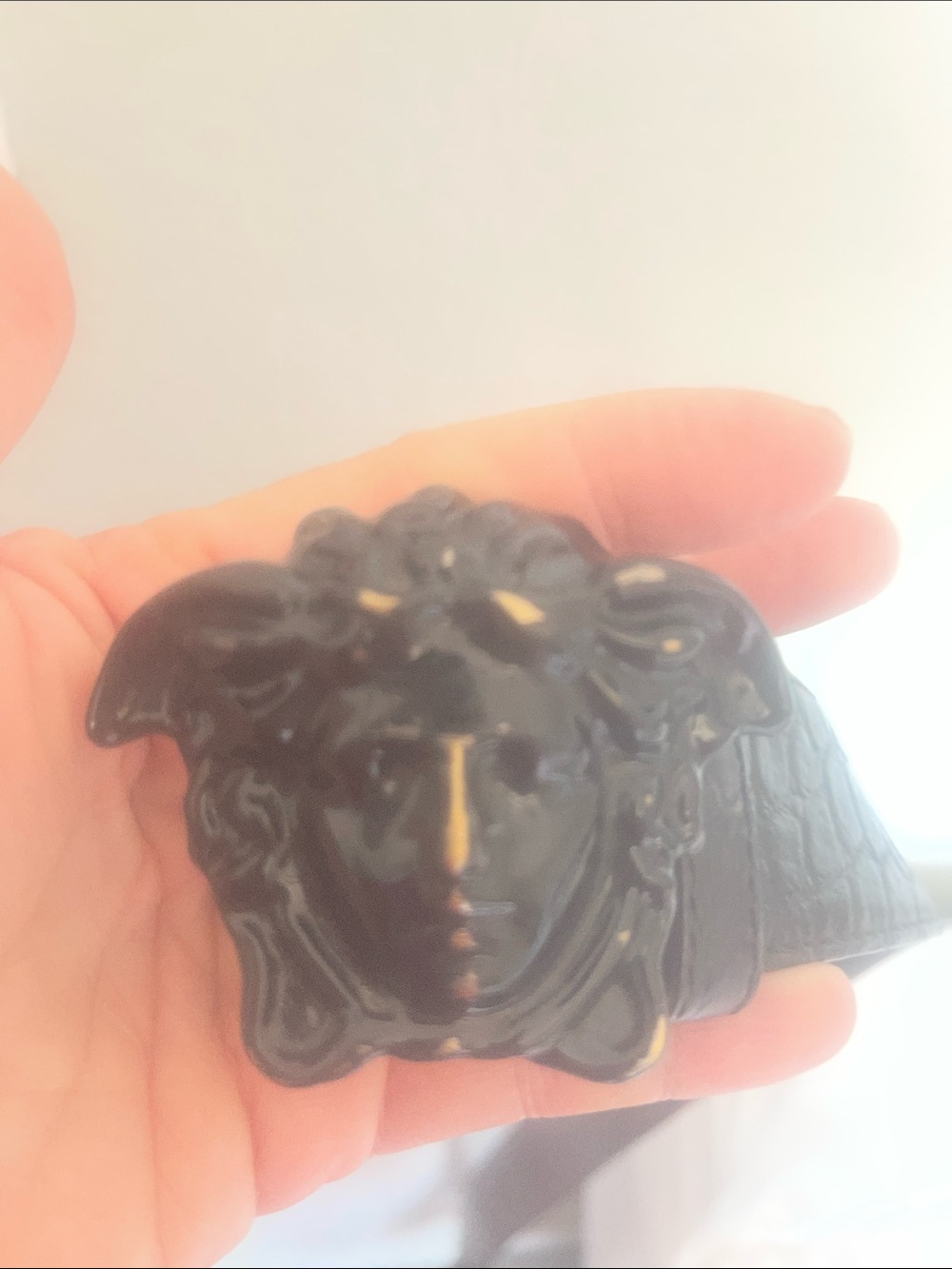 Versace Black Leather Belt with Glossy Black Medusa Buckle - Picture 3 of 4
